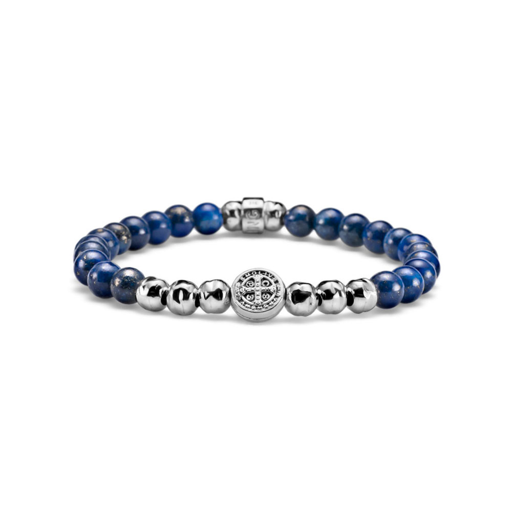 BRACCIALE UOMO COLLEZIONE MY SAINT ARGENTO E LAPIS AD ELASTICO