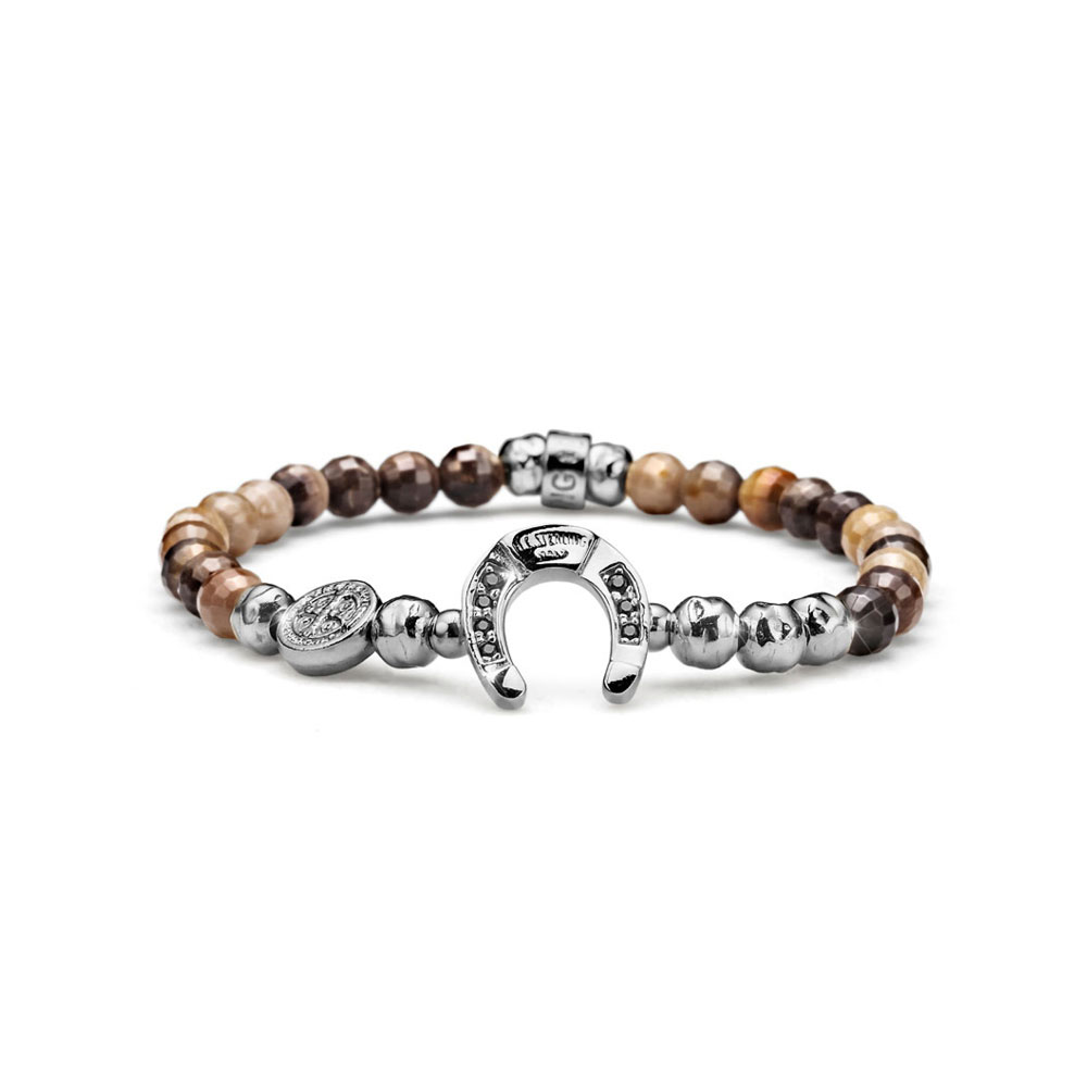 GIOIELLI / GIOIELLI UOMO / BRACCIALI BRACCIALE UOMO COLLEZIONE FERRO DI CAVALLO ARGENTO E DIASPRO MARRONE