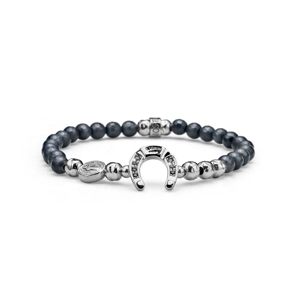 BRACCIALE UOMO FERRO DI CAVALLO ARGENTO E AGATA NERA