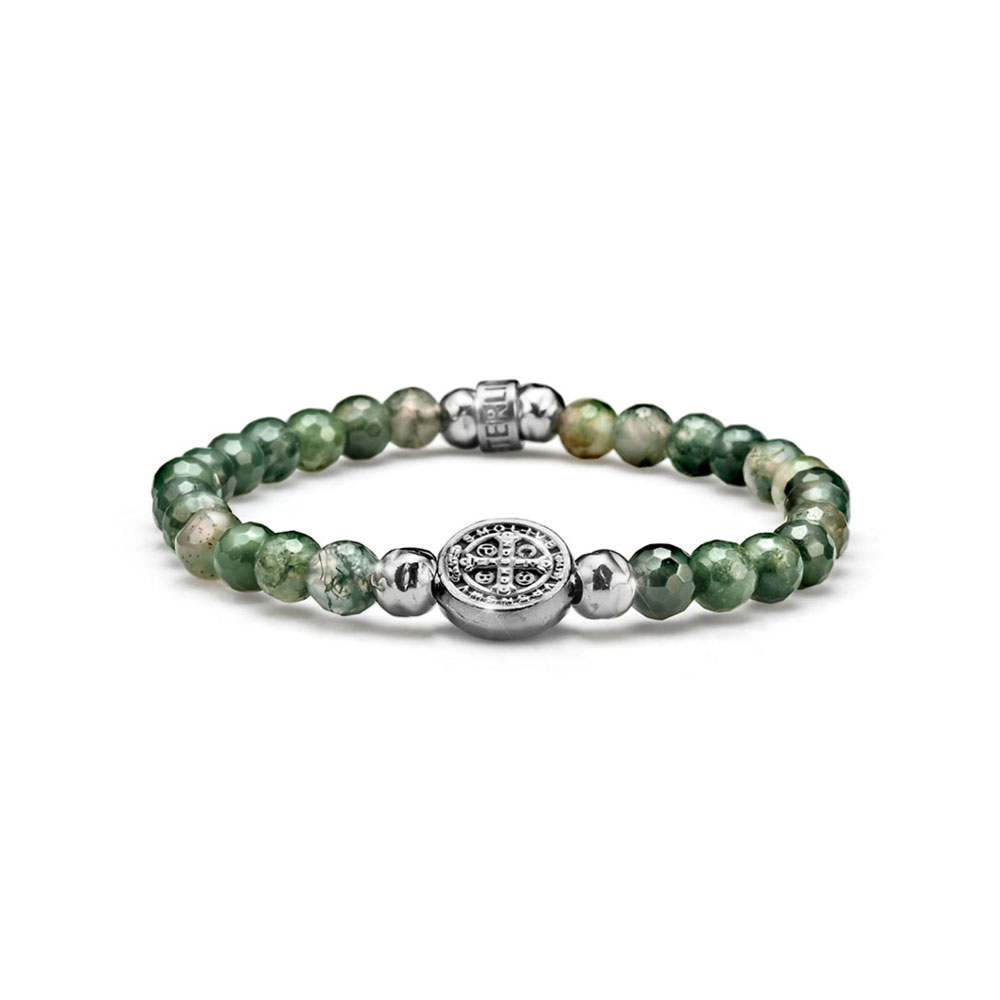 BRACCIALE UOMO COLLEZIONE MY SAINT ARGENTO E AGATA MUSCHIATA AD ELASTICO