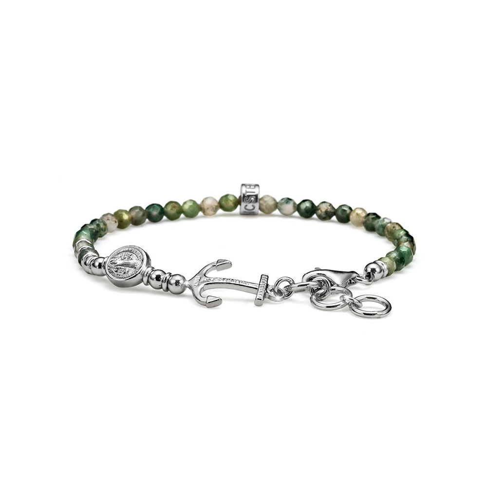GIOIELLI / GIOIELLI UOMO / BRACCIALI BRACCIALE UOMO COLLEZIONE NEPTUNE ARGENTO E AGATA MUSCHIATA CON ANCORA