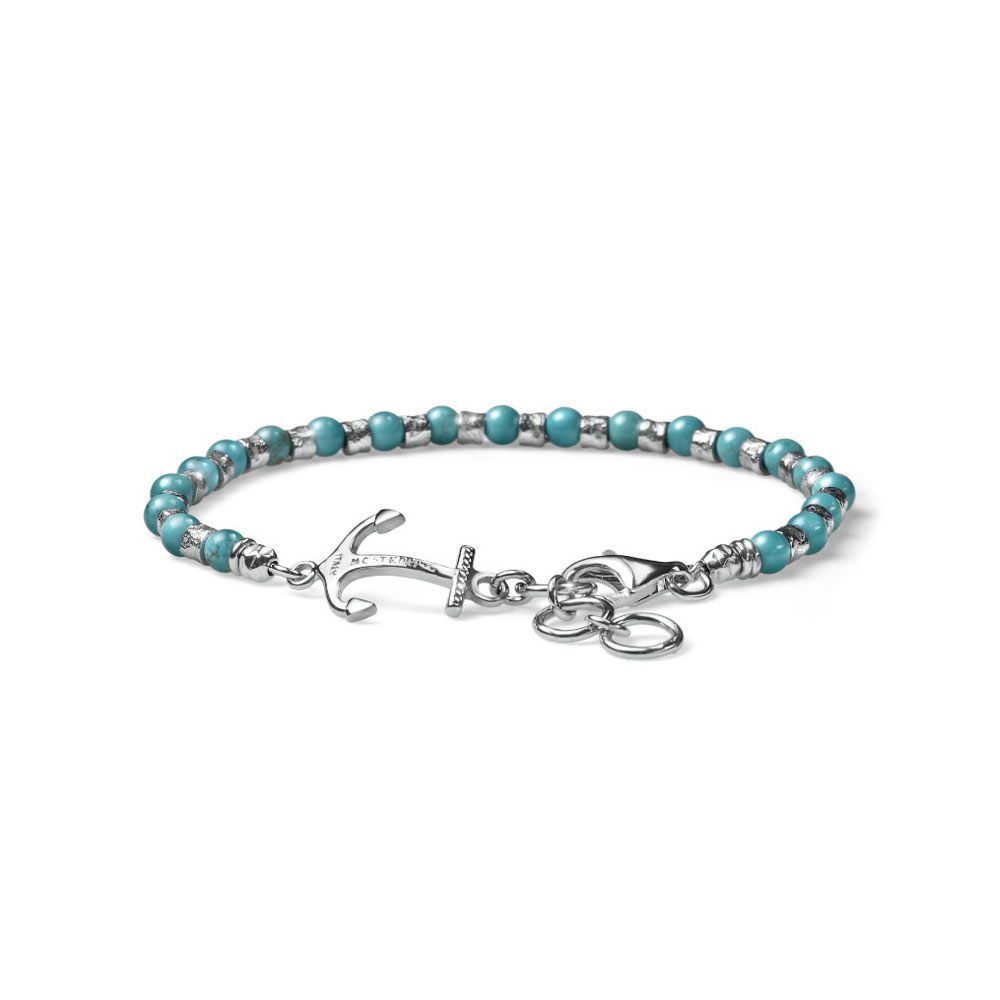 GIOIELLI / GIOIELLI UOMO / BRACCIALI BRACCIALE UOMO COLLEZIONE NEPTUNE MIX ARGENTO E AULITE CELESTE CIONDOLO ANCORA