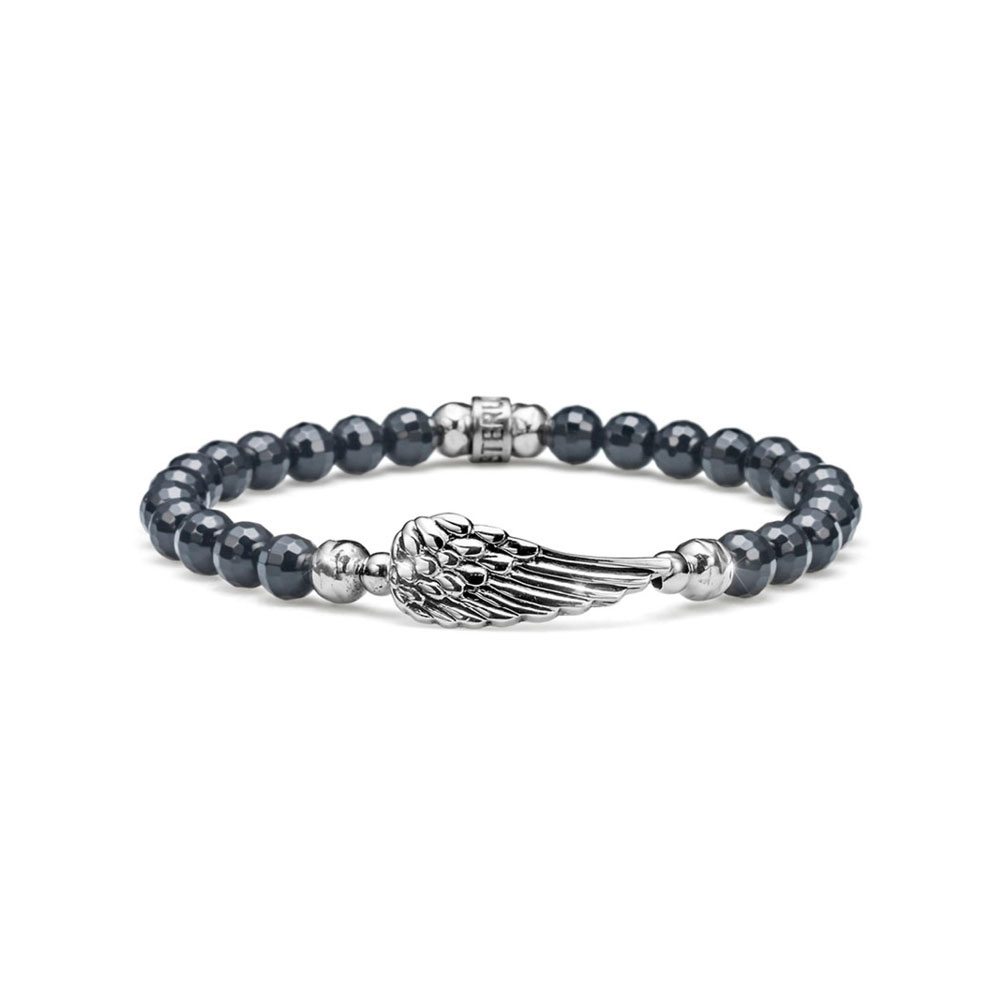 BRACCIALE UOMO NIKE ELASTICO IN ARGENTO E AGATA OPACA CIONDOLO ALA